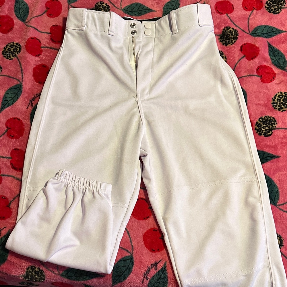 Kids White Baseball Pants with Elastic Ankle